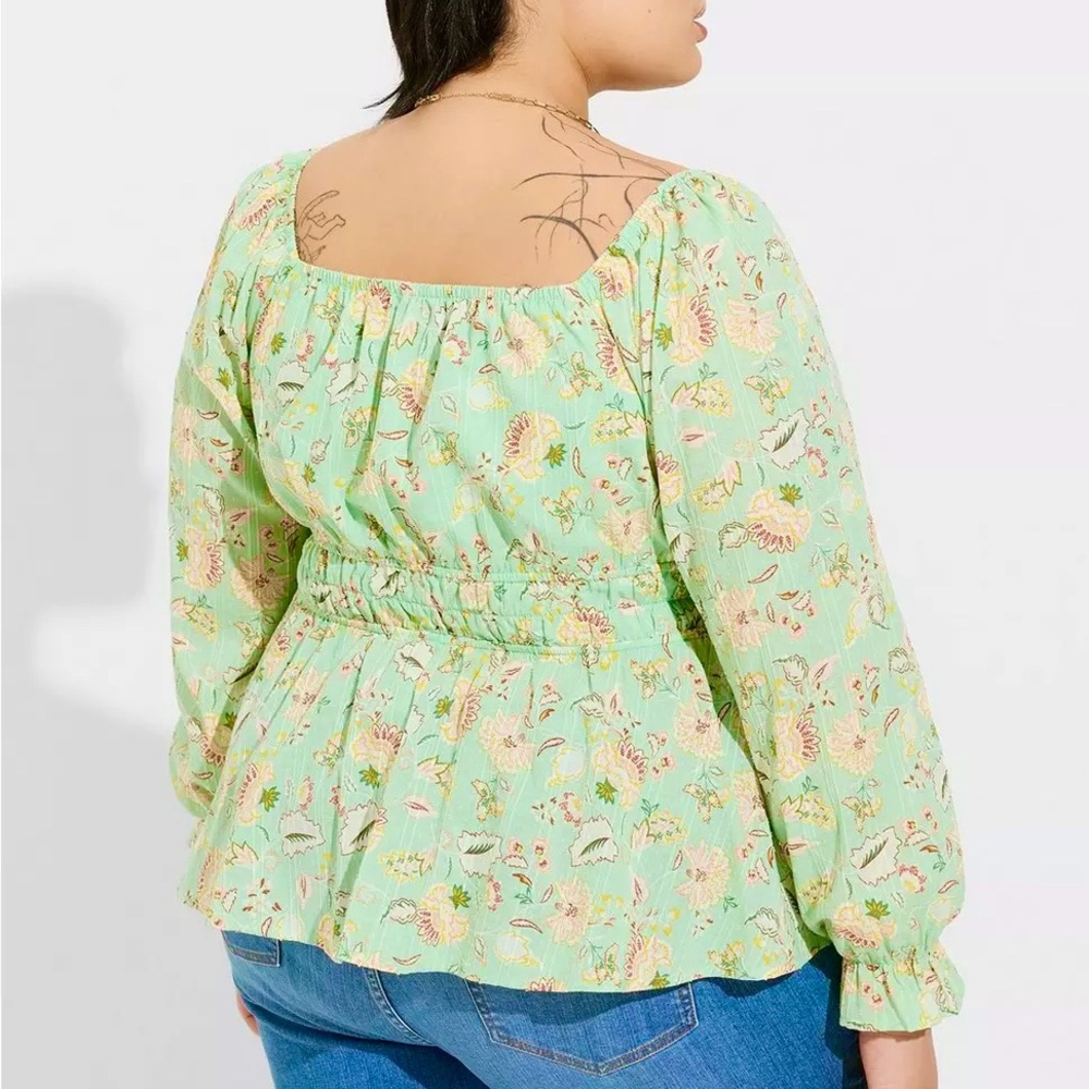 TORRID Clip Dot Blouse 100% Cotton Smocked Square Neckline Long Sleeve Lined - Picture 9 of 13